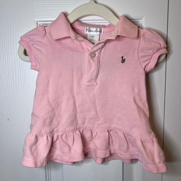 Ralph Lauren Pink Pique Cotton Polo‎ Dress Ruffle Hem Baby Girl 3M - Picture 1 of 4